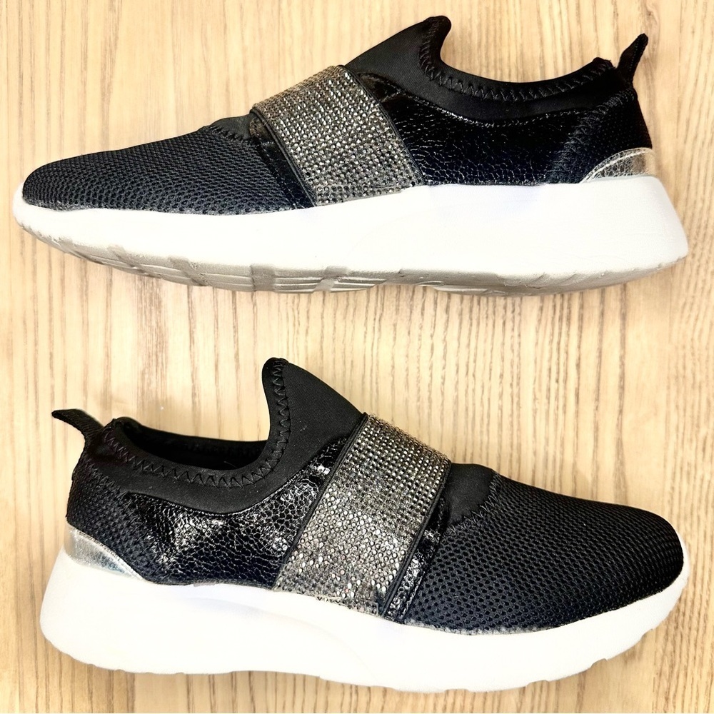 Carvela Connie Black Rhinestone Strap Slip On Sneakers Athletic Shoes